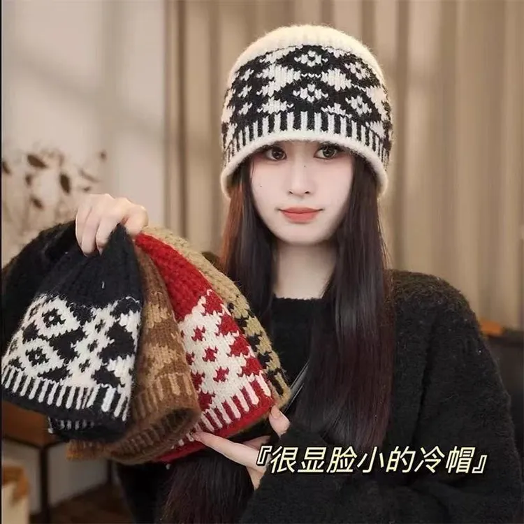 【复古粗针织渔夫帽】秋冬新款拼色毛线水桶帽显脸小百搭冷帽