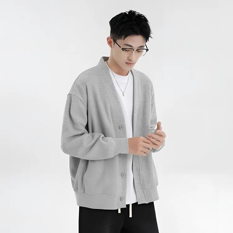 【男女同款】高级感纯色设计简约休闲落肩款开衫外套宽松情侣款韩版