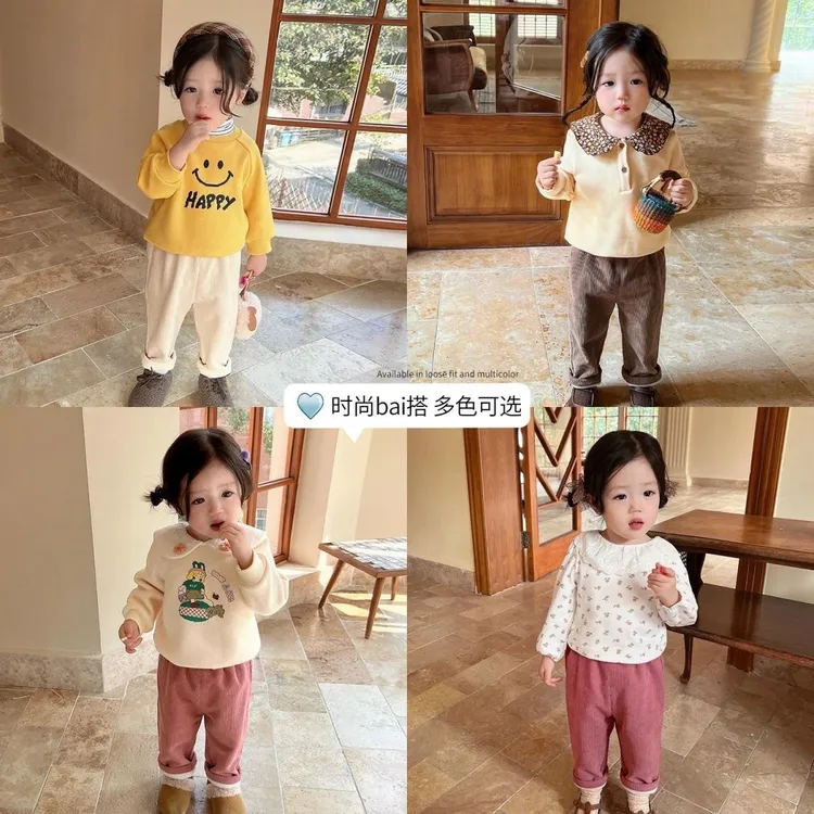 女童秋装裤子加绒宝宝条绒2024冬款婴儿运动休闲保暖长裤外穿百搭