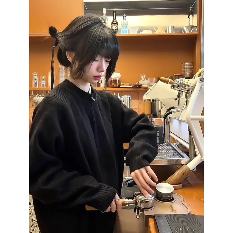 cleanfit黑色开衫毛衣男款冬季慵懒高级感立领针织衫韩系廓形外套