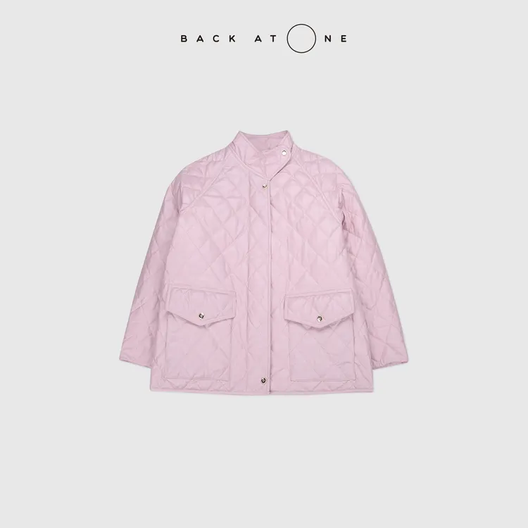 BACKATONE“马卡龙工坊”轻涂绵羊皮菱格粉鹅绒皮衣 BFF-1FC246E-K