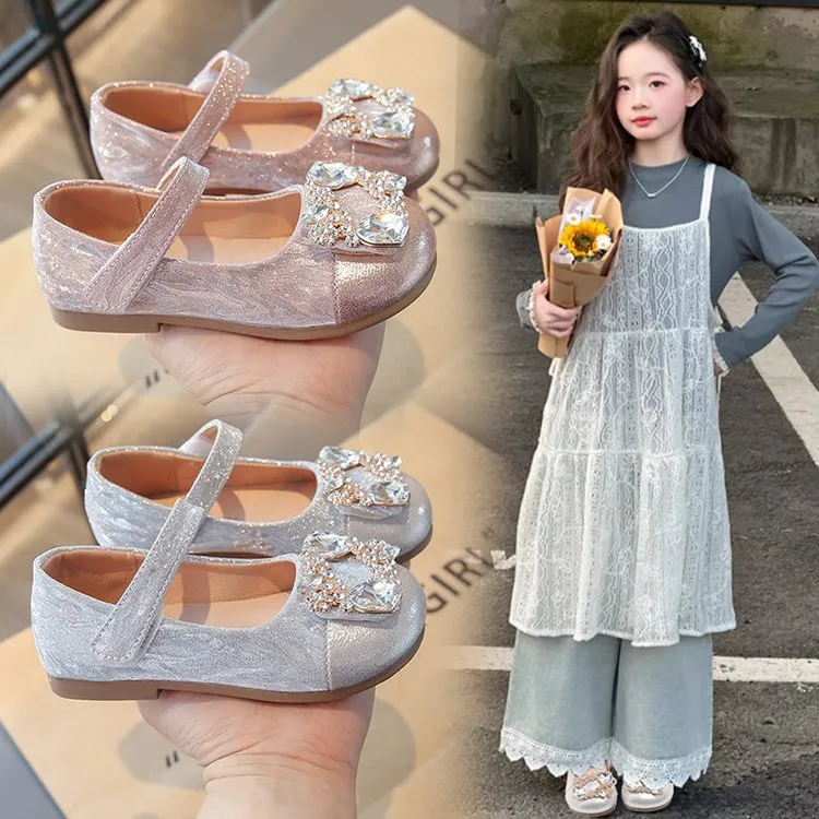 ABC女童公主鞋2025春秋季小女孩洋气软底钻石演出鞋中小童小皮鞋
