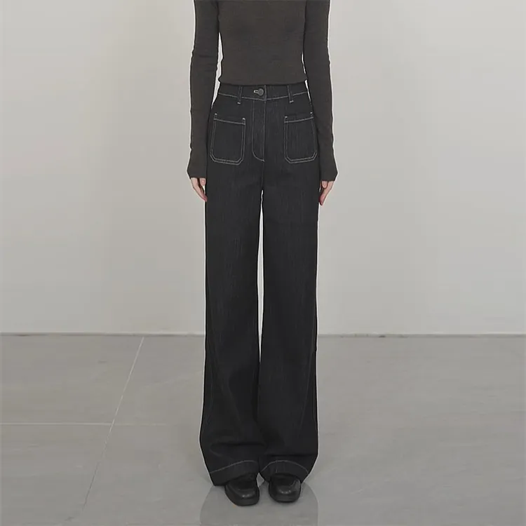 小禾【奢牛2.0】轻奢原生环保染前贴袋遮肉高腰显瘦洗水加绒直筒裤