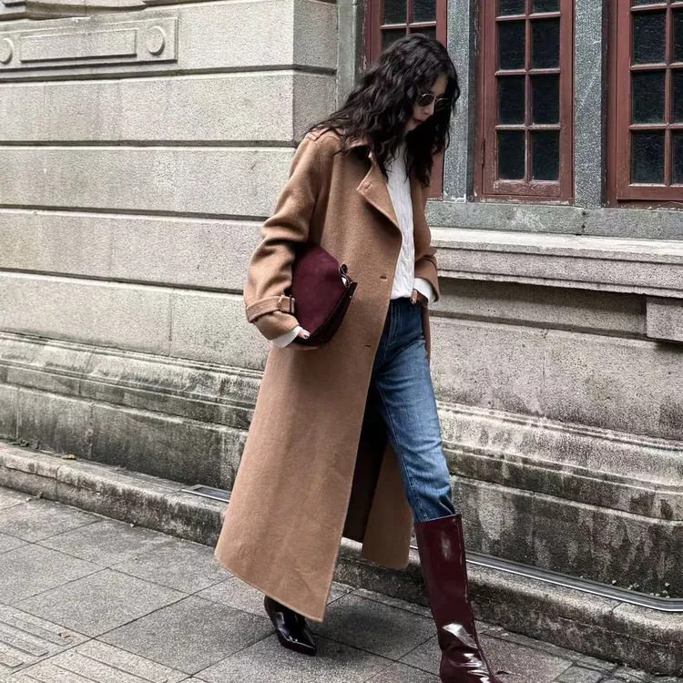 D&MX 都市节奏经典双排扣腰带全羊毛双面呢大衣B25030