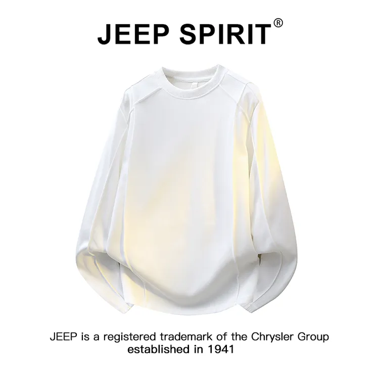 JEEPSPIRIT吉普解构圆领长袖T恤男秋季新款纯色百搭插肩袖打底衫