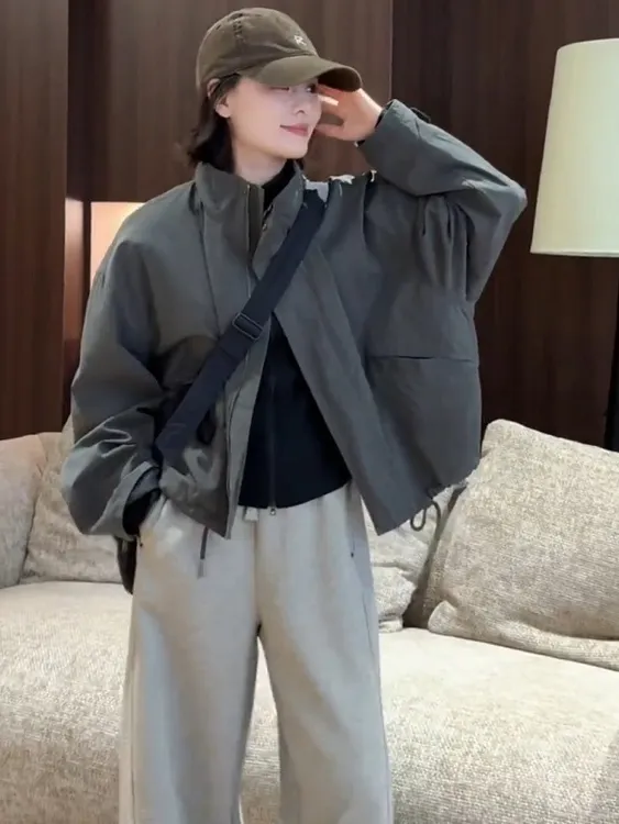 欧货立领冲锋衣外套女2025秋季新款小个子今年流行棒球服夹克上衣