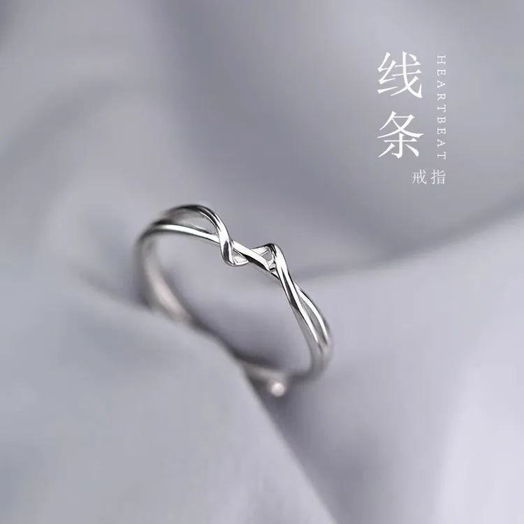 足银戒指 活口指戒指环设计感学生拼色银色网红女通用日韩