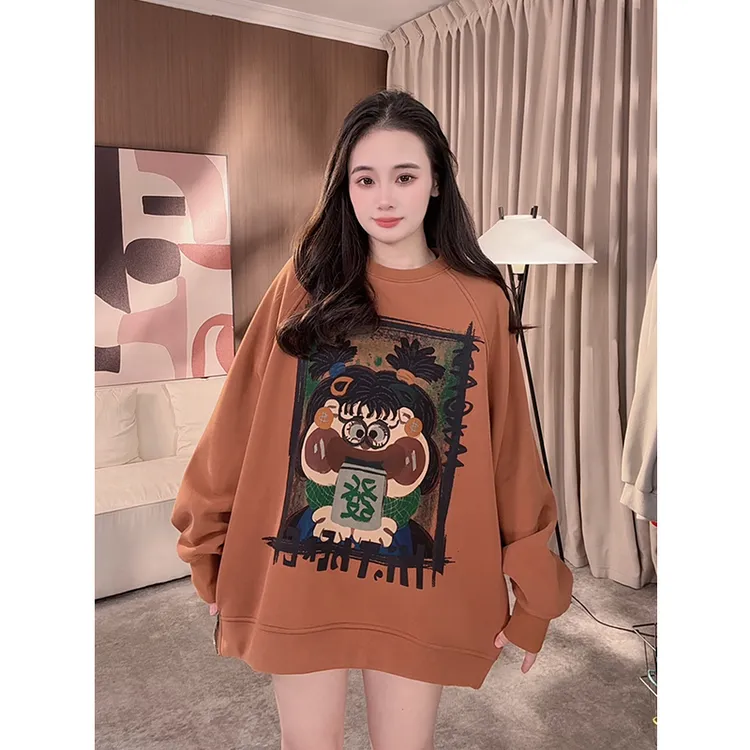 麻将女孩宽松卫衣女长袖新款潮流大码百搭设计感