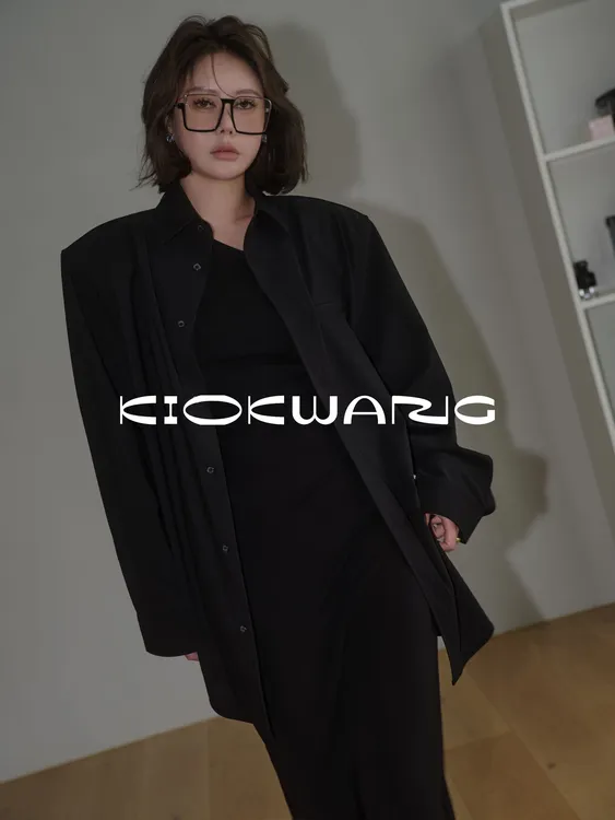 KIOKWANG//男女同款 休闲纯色宽松廓形翻领长袖垫肩衬衫外套