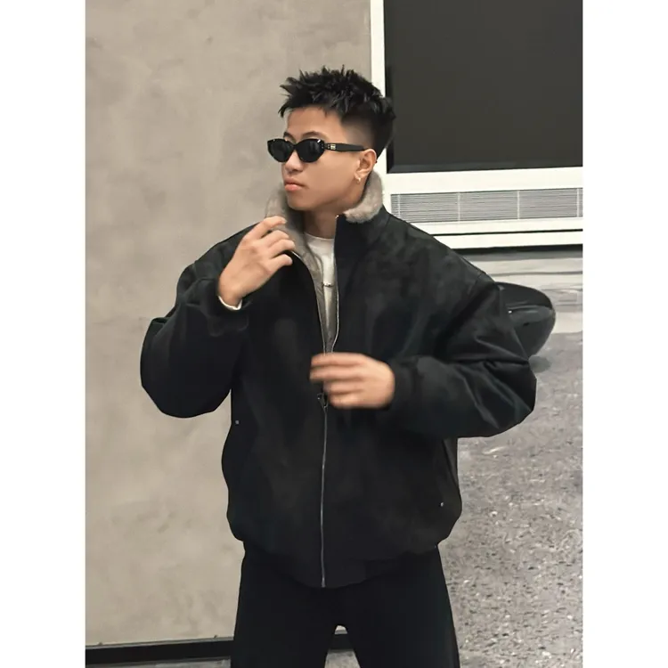 补剂专属cleanfit双色貂毛重磅美式复古座山保暖加厚外套加绒PU皮棉衣