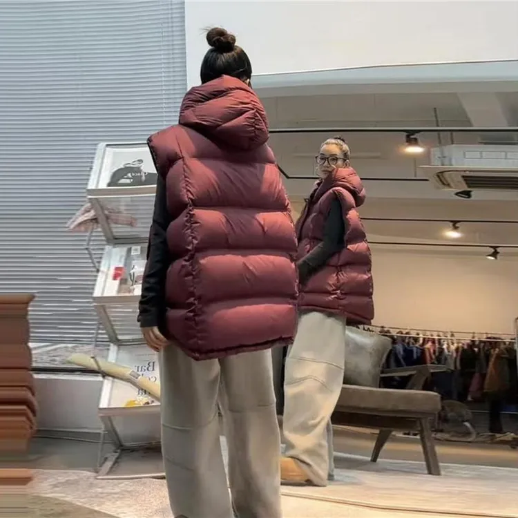 2025秋冬季新款女士欧洲站羽绒棉服马甲宽松百搭上衣连帽大码马夹