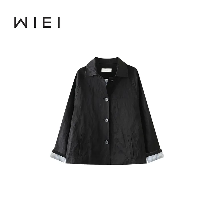 《WI EI》定制面料金属丝 爽滑褶皱肌理奢感光泽外套 24216