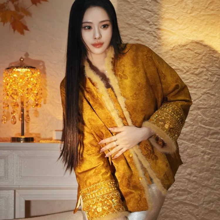 （高定版）南油原创新中式国风棉服钉珠刺绣水貂毛棉袄时尚重工外套