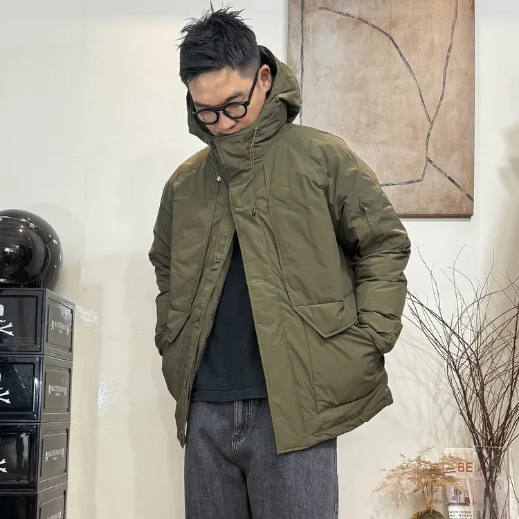 25冬季御寒保暖机能防风90绒男户外中长款工装连帽棉服派克羽绒服