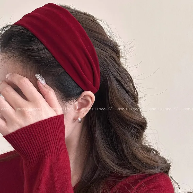 新年红色宽版丝绒发箍女2025新款秋冬高颅顶头箍时尚洋气发卡发饰