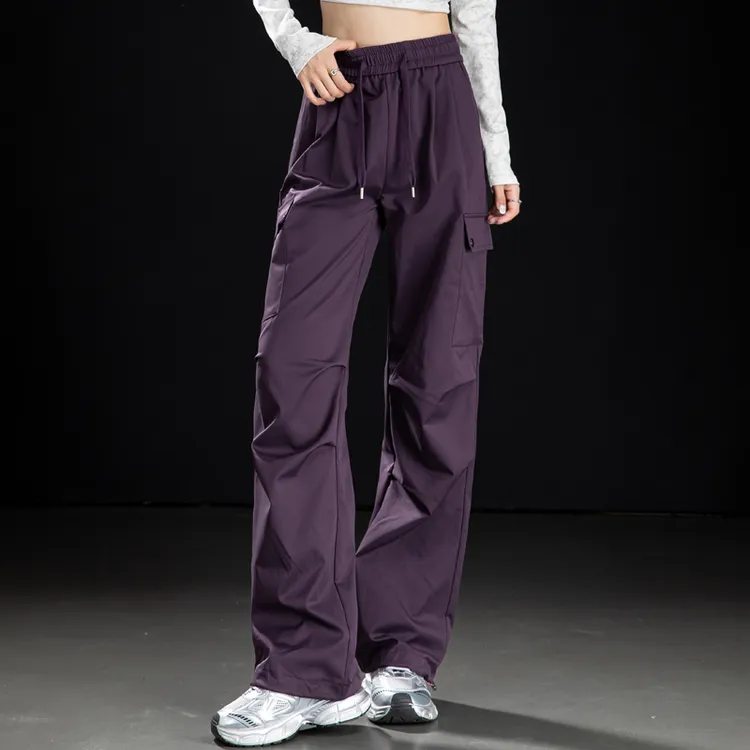 紫色阔腿工装裤女2025新款春秋高端气质酷飒风显瘦遮肉休闲直筒裤
