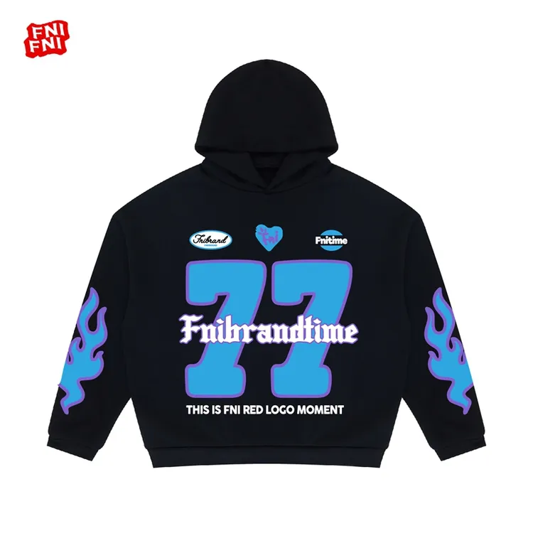 FNI红标（77数字）美式boxy重磅连帽卫衣男女款长袖秋冬加绒发泡