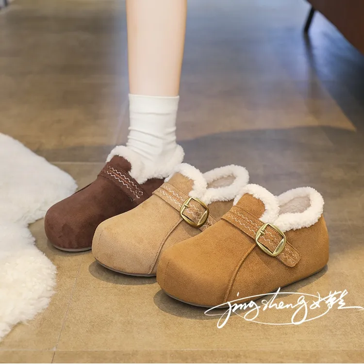 复古厚底全包加绒勃肯鞋女2025秋冬新款时尚百搭内增高保暖乐福鞋