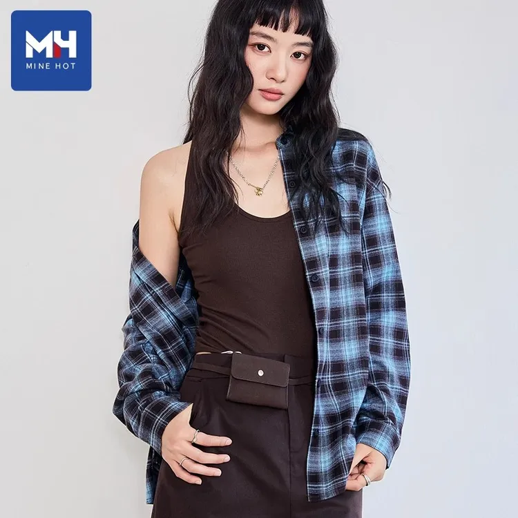 唐狮集团MH格纹衬衫女2025新款春秋开学季学生衬衣复古开衫外套S