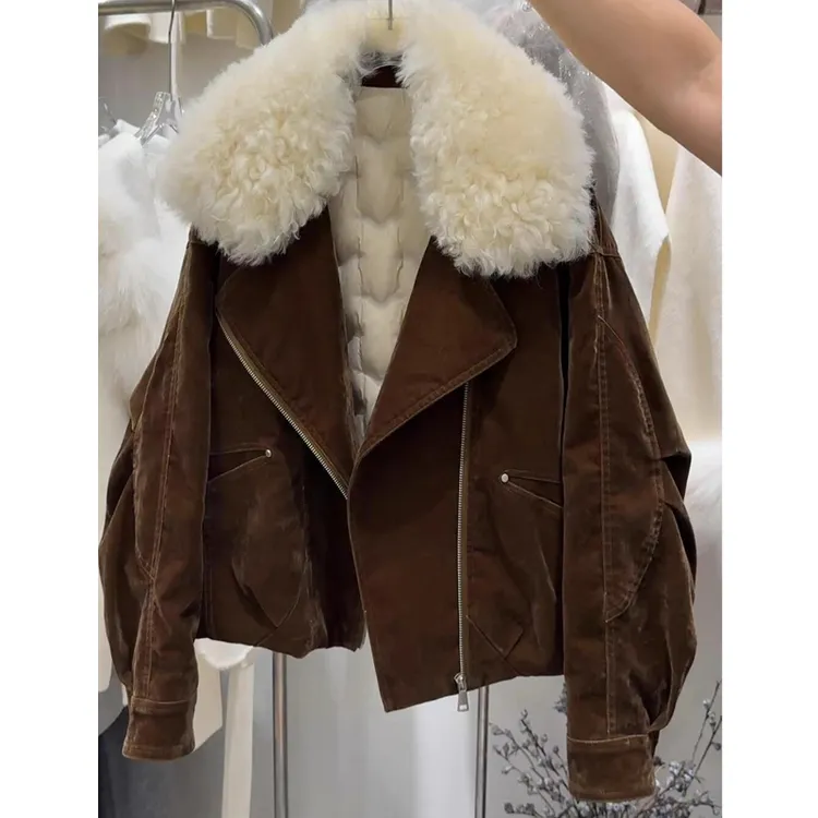 复古大毛领棉服女装短款2025冬季新款派克服保暖棉衣休闲百搭外套