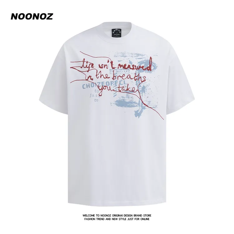 NOONOZ美式街头发泡字母涂鸦短袖T恤男夏季潮牌设计感情侣上衣