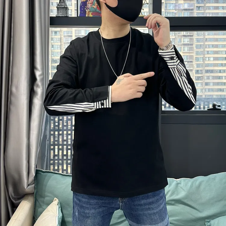 男士秋季新款衬衫拼接手袖纯色纯棉小众设计高级感宽松打底衫卫衣