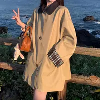 「TDT」25秋季设计款撞色领风衣女宽松百搭高级感英伦风翻领外套