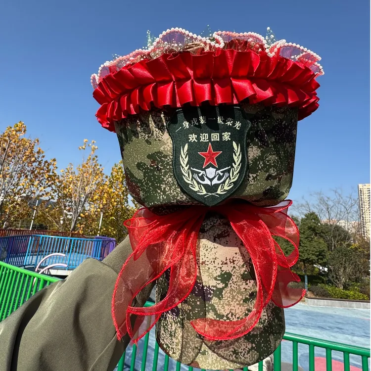 退役迷彩花束【大红色定制款】迷彩玫瑰花迷彩花束送兵哥哥的花