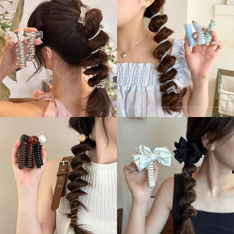 高颜值编发神器发绳女生甜美可爱蝴蝶结电话线发圈夏季扎马尾头绳