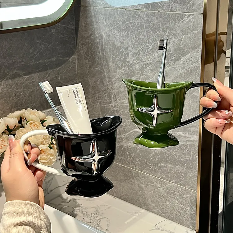 致范高级感陶瓷漱口杯设计感小众家用洗漱杯高颜值情侣刷牙杯一对