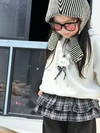 25深秋冬款-加绒兔兔蝴蝶结连帽卫衣屁帘裤套装-2601