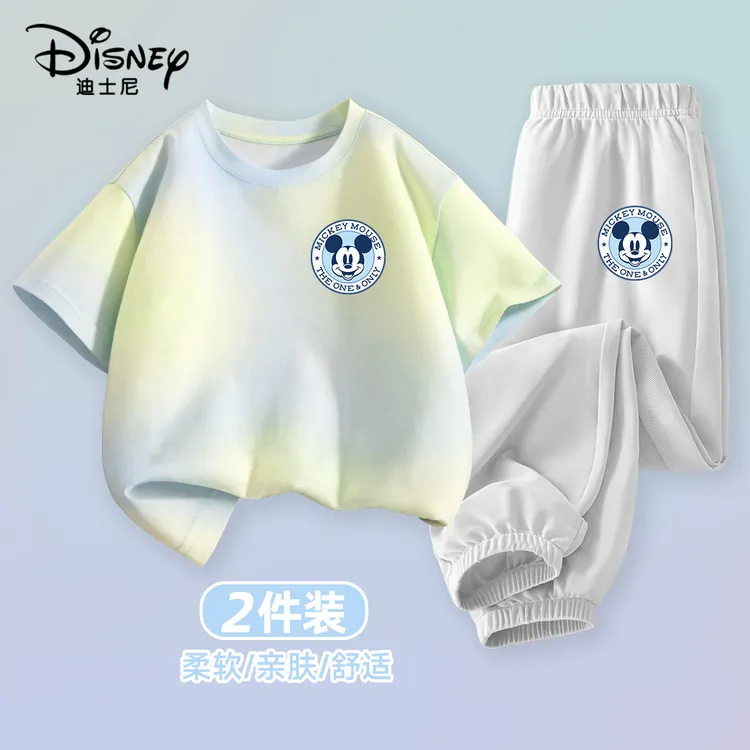 迪士尼男童短袖套装夏季2025新款纯棉t恤大童防蚊裤儿童夏装衣服