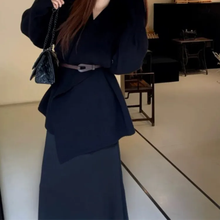 【月姐家】黑色针织开衫外套早秋季女2025新款加厚穿搭上衣