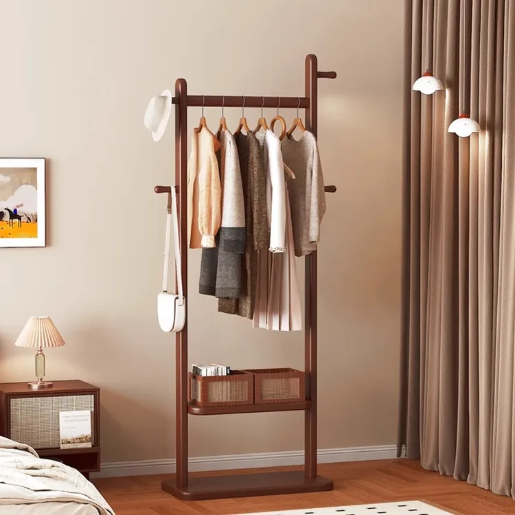 实木挂衣架落地卧室家用小型不占空间衣帽架入户门口立式置物架子
