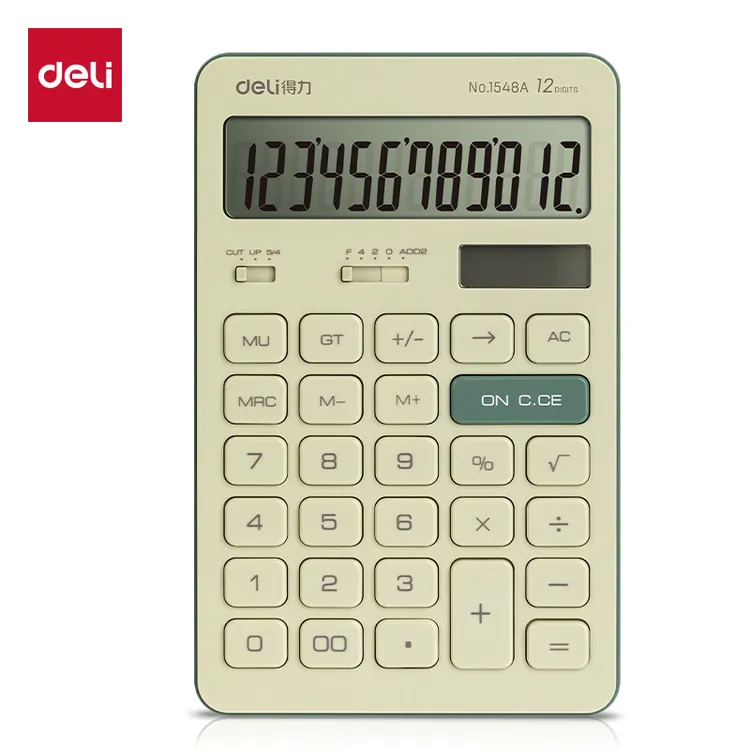 绿色桌上型计算器双电源太阳能大屏数显学习专用计算机  1548