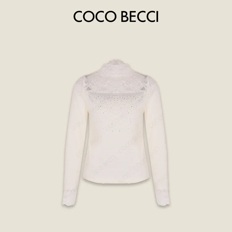 COCO BECCI【星河蕾丝打底】蕾丝波浪透感百搭打底衫CFLJD131267