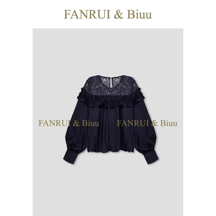 FANRUI/泛芮「贝贝biuu」绣花蕾丝拼接设计减龄气质百搭卫衣B18490