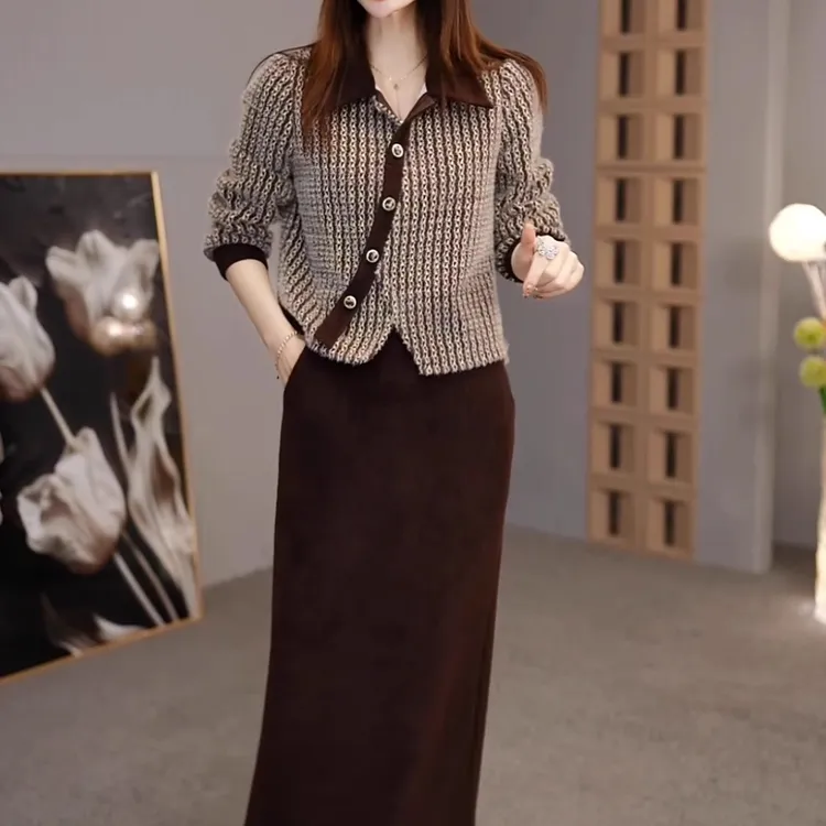 两件套高级感2024新款女秋冬高端贵夫人时尚轻奢套装加厚减龄裙子