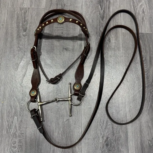 纯牛皮大号西部牛皮水勒缰绳一套纯牛皮材质大小可调节