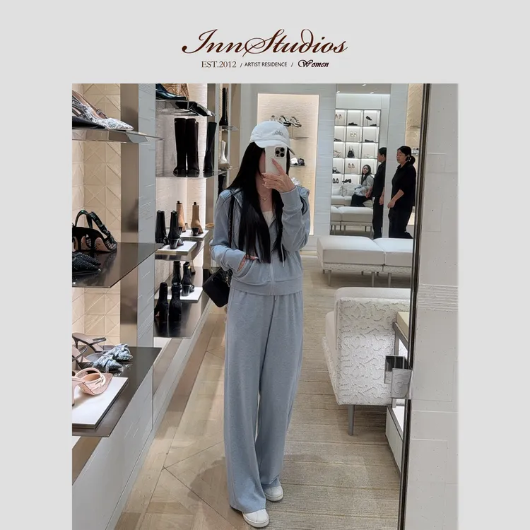 Innstudios 治愈蓝连帽拉链卫衣休闲套装