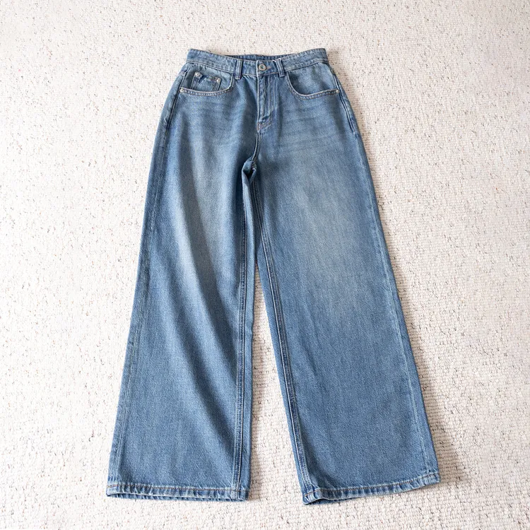 【哈妮】高腰直筒阔腿牛仔裤女2025春季新款休闲拖地长裤宽松78055
