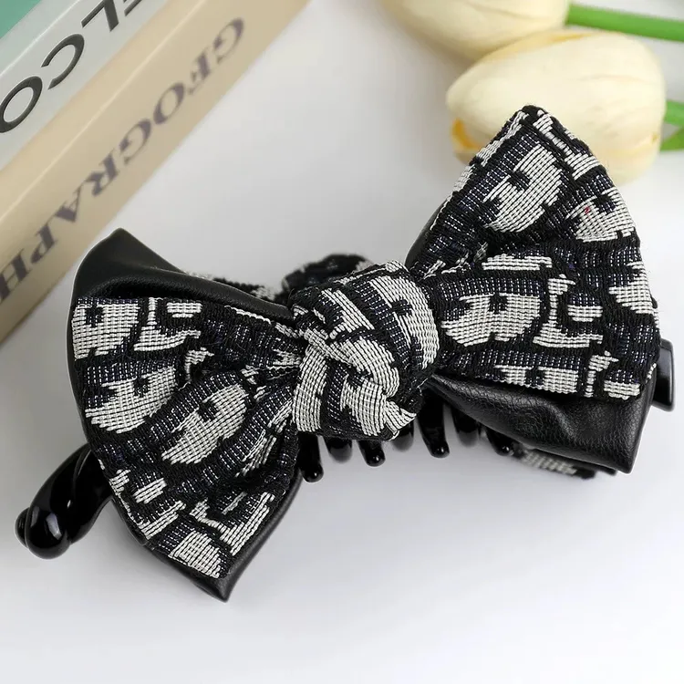 新品韩版11cm东大门黑白蝴蝶结香蕉夹手工百搭显发量发夹时尚头饰