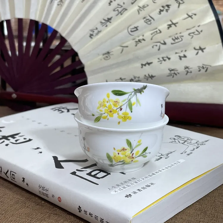 潮州高骨瓷纯手工手绘功夫茶杯60ml潮州骨瓷茶蛋壳杯茶具
