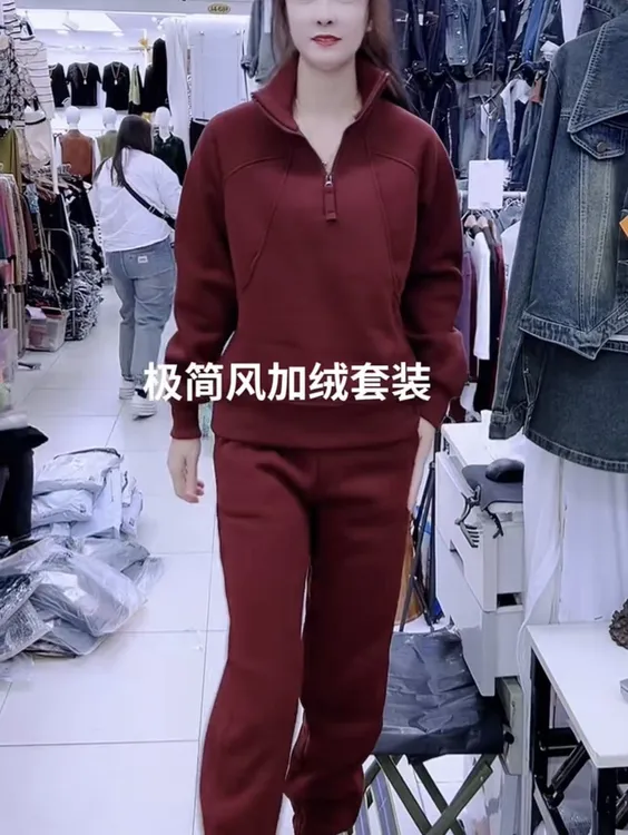 8980新款加绒休闲运动套装立领百搭加厚上衣+裤子
