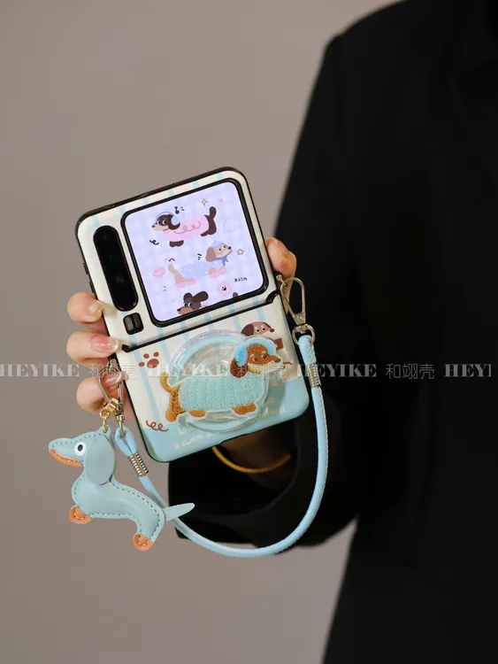 韩系腊肠狗适用华为purax手机壳小米mixflip2斜挎pocket2包中轴