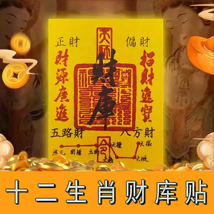 【拍1发3】蛇年五路财库手机壳内饰随身贴纸家居创意汽车电脑金属贴