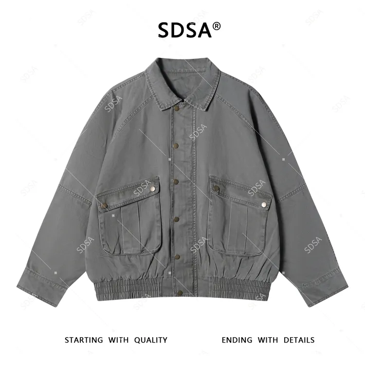 SDSA男士2025新款轻奢痞帅男装纯色拉链按扣设计翻领夹克网红款