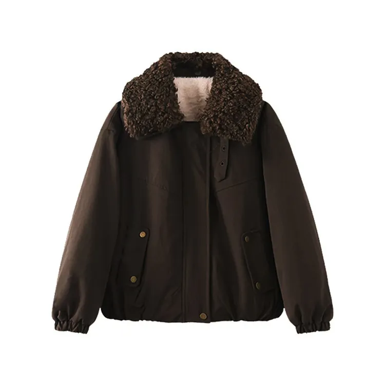 2025年秋冬新款毛毛领加厚时尚短款保暖加绒外套1603