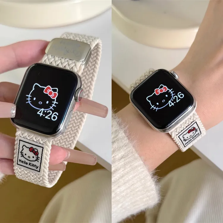 适用苹果手表s10代iwatch尼龙编织KT猫磁吸扣表带applewatch987se