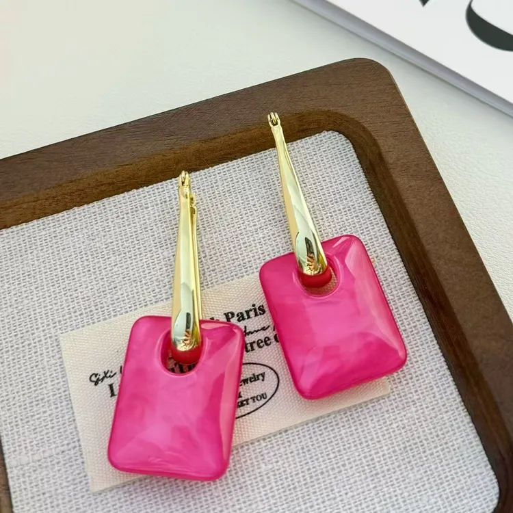 铜合金耳饰 玫红色夸张包包设计感大气耳环耳坠耳饰气质耳钉r601